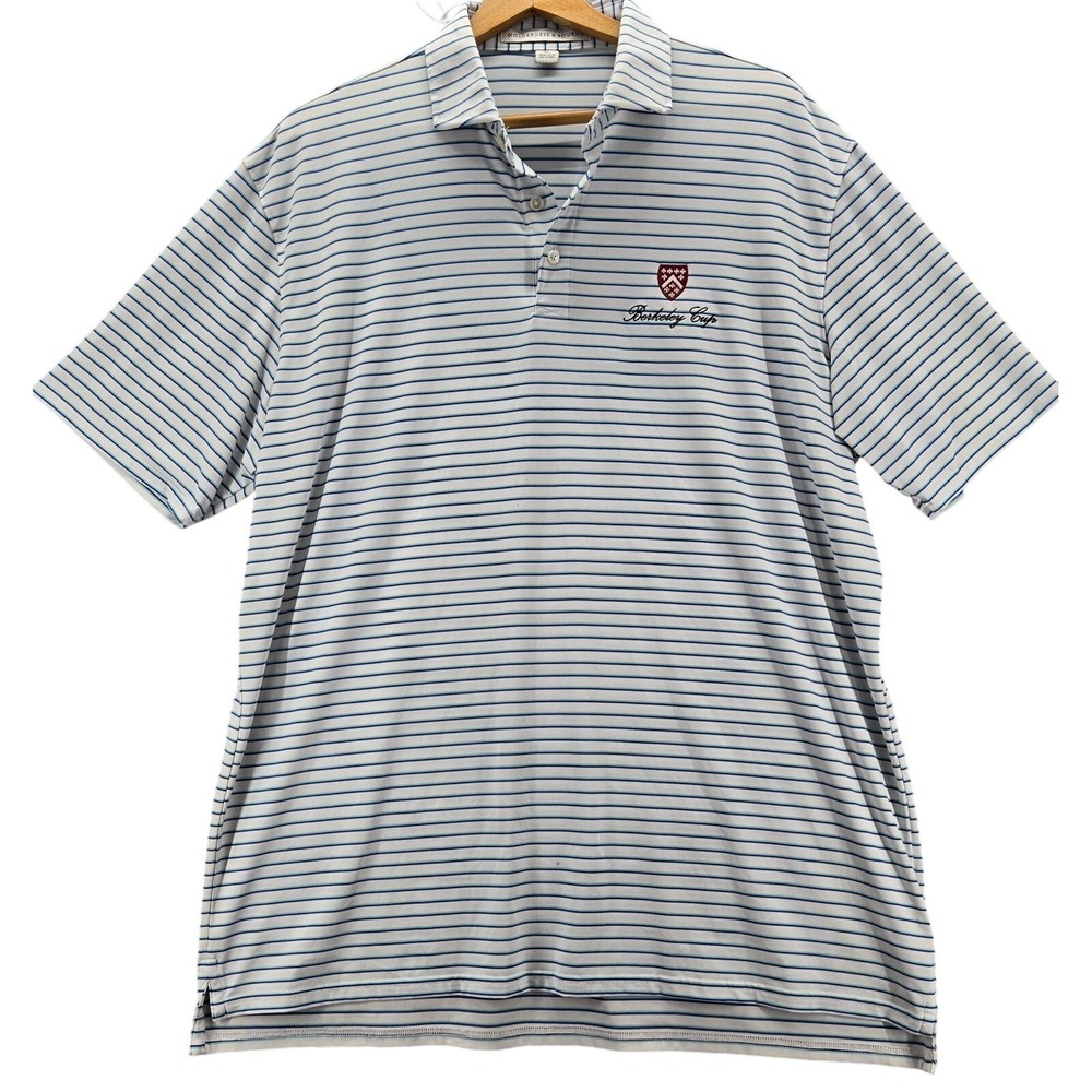 Holderness & Bourne Shirt XL Polo Blue White Striped Short Sleeve Berkeley Cup